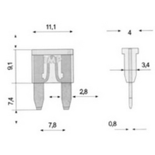 Rozmery 30A nožových MIKRO poistiek