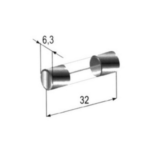 Rozmery trubičkových sklenených 2A poistiek 6,3x32mm