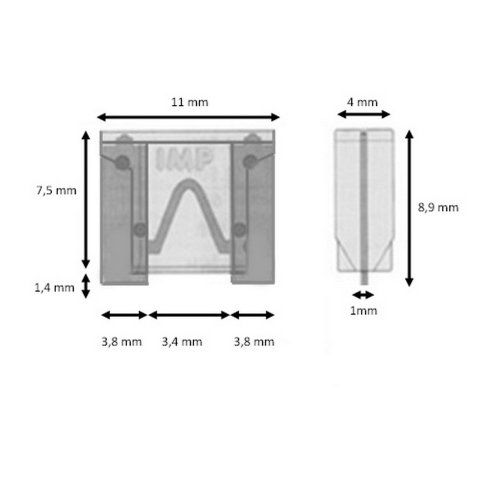 Rozmery nožovej nízkoprofilovej 5A poistky