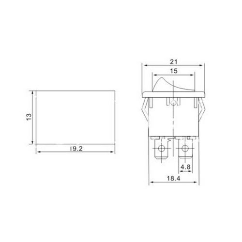 Rozmery čierneho kolískového spínača 250V/125V