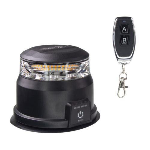 Čierny AKU LED maják, oranžový, diaľkové ovládanie, magnet, ECE