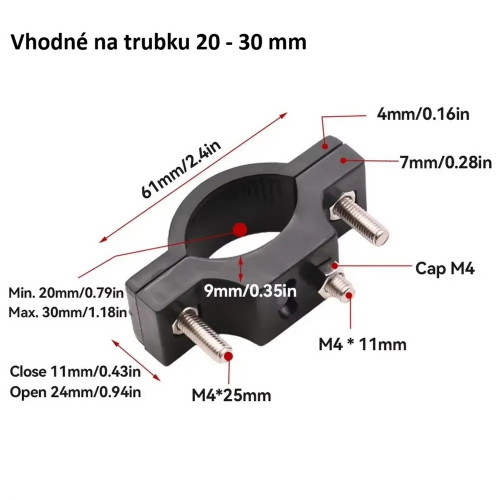 Montáž držiaka na 20-30mm rúrku na motocykel, ATV, štvorkolky