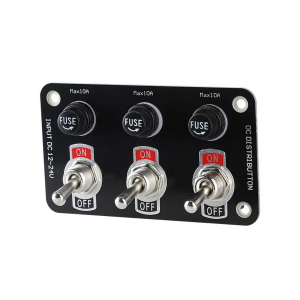 Multiprepínač 12/24V - panel s 3x páčkovými spínačmi + 3 poistkami