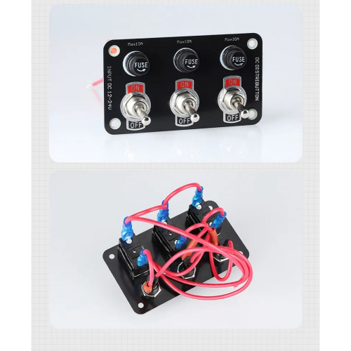 Zapojenie multiprepínača 12-24V s 3x páčkovým spínačom a troma poistkami