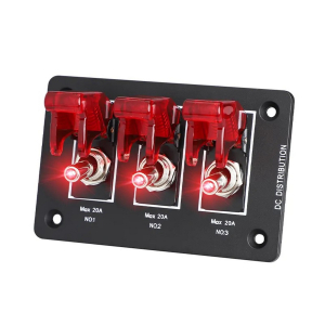 Multiprepínač 12/24V - panel s 3x podsvieteným spínačom s krytkou
