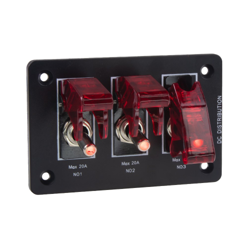 12/24V multiprepínač s 3 podsvietenými spínačmi a ochrannými krytkami