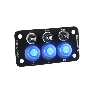 Multiprepínač 12/24V - panel s 3x kolískovými spínačmi + 3 poistkami