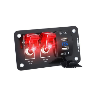 Multiprepínač 12V / 24V - 2x podsvietený spínač / 2x USB zásuvka / Voltmeter