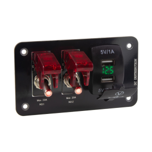 Multiprepínač 12V / 24V - 2x podsvietený spínač / 2x USB zásuvka / Voltmeter