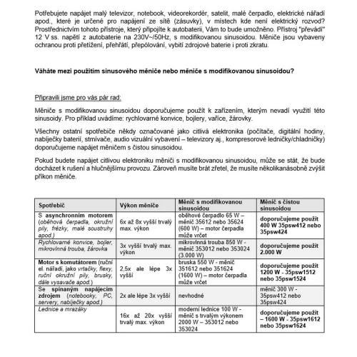 Tabuľka správneho výberu meniča napätia