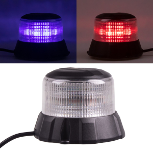 Modrý-červený LED maják 12/24V - 48x 1W LED / čierny hliníkový obal (ø 124x89mm)