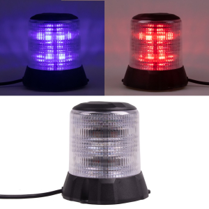 Modrý-červený LED maják 12/24V - 96x 1W LED / čierny hliníkový obal (ø 124x127mm)