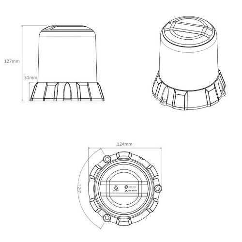 Rozměry modro-červeného 12/24V 96W LED majáku ECER10