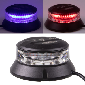 Modrý-červený LED maják 12/24V - 24x 1,5W LED / čierny hliníkový obal (ø 110x54,6mm)