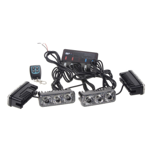 Modro-červené výstražné LED svetlo 12V - 12 x 1W Predátor s diaľkovým ovládaním (4ks)