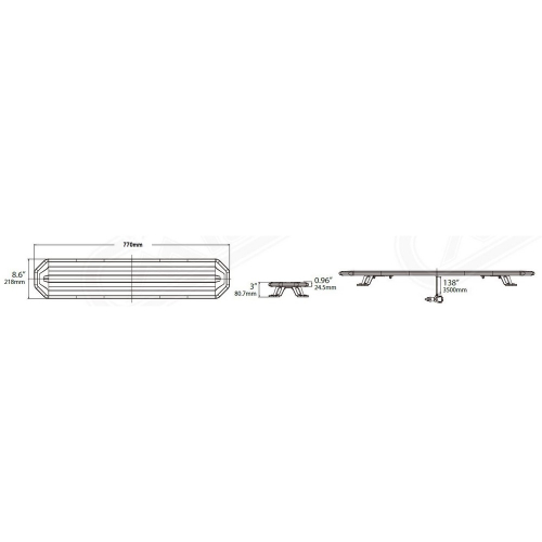 Rozmery 770mm oranžovej SLIM LED rampy 12-24V s bezdrôtovým ovládačom ECER65