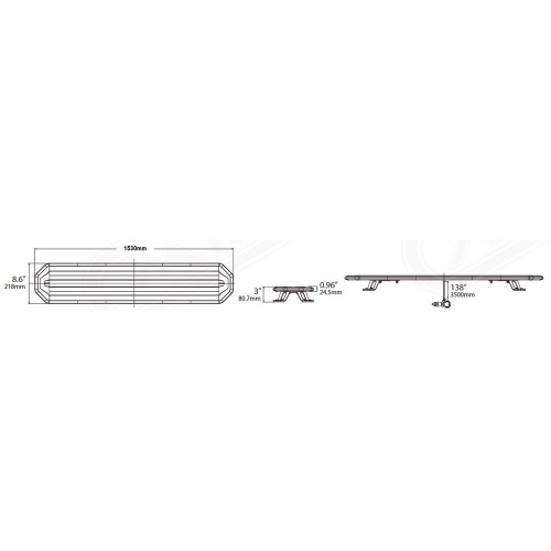 Rozmery 1530mm oranžovej SLIM LED rampy 12-24V s bezdrôtovým ovládačom ECER65