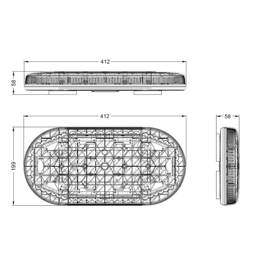 Rozmery magnetickej oranžovej 60xLED rampy 12-24V,ECER65