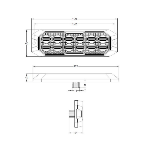 Rozmery 12/24V oranžového 36W LED predátora ECER65