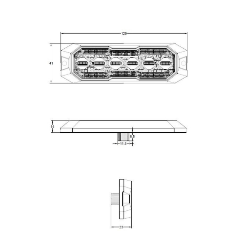 Rozmery oranžového pozičného LED svetla 12-24V s oranžovým výstražným LED predátorom ECER65