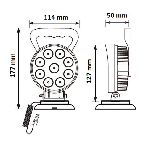 Rozmery pracovného 10-30V LED svetla s magnetom