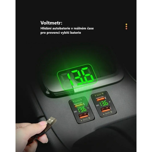 Použitie dvojitej USB nabíjačky QC3.0 s voltmetrom