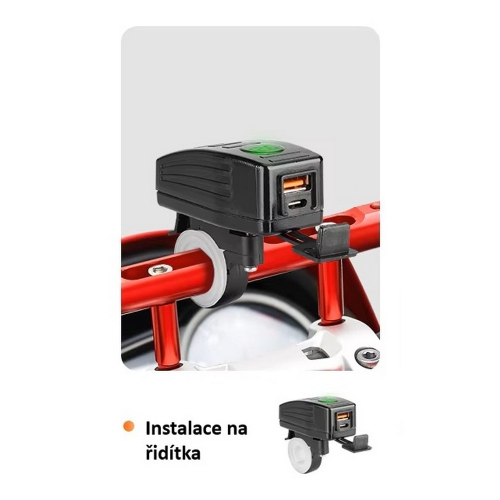Použitie na riadilách USB/USB-C nabíjačky s voltmetrom na motocykel