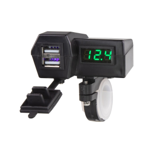 Motocyklová USB nabíjačka s voltmetrom 12/24V - 2x USB QC3.0