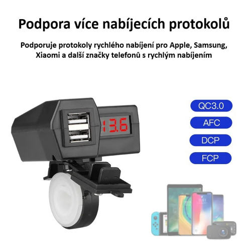Použitie USB nabíjačky s voltmetrom na motocykel