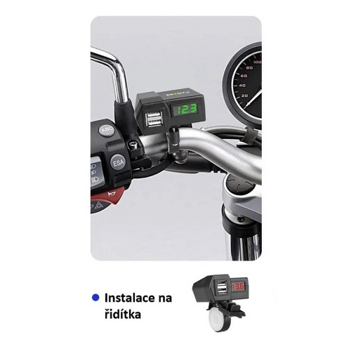Uchytenie USB nabíjačky s voltmetrom na motocykel