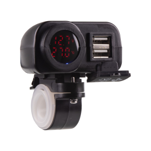 Motocyklová USB nabíjačka s voltmetrom a teplomerom - 2x USB QC3.0 / 12-24V