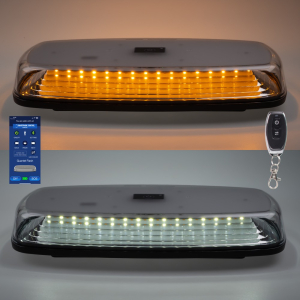AKU LED rampa - 48xLED / oranžovo-bílá / Bluetooth ovládání / dálkový ovladač / ECE R65 R10 / s magnetem (304x157x44mm)