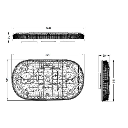 Rozmery modrej 48xLED magnetickej rampy 12-24V,ECER65