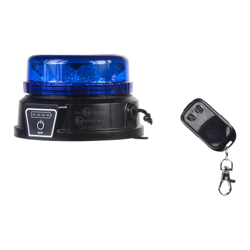 AKU LED maják, 12x3W modrý, diaľkové ovládanie, magnet, ECE R10