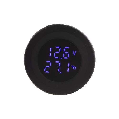 Modrý digitálny voltmeter s teplomerom do auta