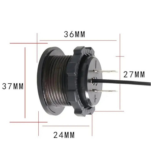 Rozmery modrého digitálneho voltmetra s teplomerom do auta