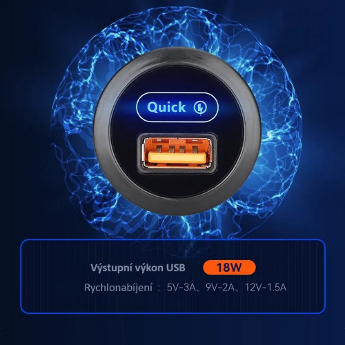 Vlastnosti okrúhlej 12/24V nabíjačky USB QC3.0 do auta