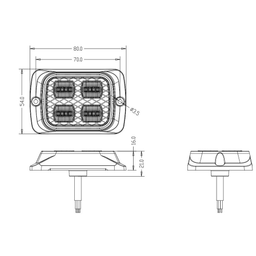 Rozměry 12/24V oranžového 16W LED predátoru ECER65