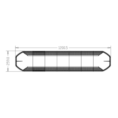 Rozmery 1,2m oranžovej výstražnej LED rampy 12-24V,ECER65,ovládač s kontrolou zvoleného režimu