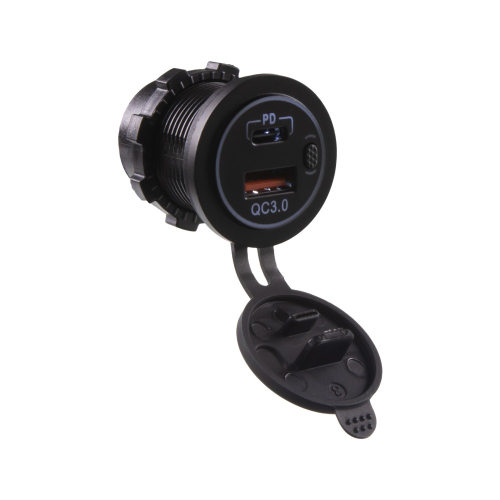 USB nabíjačka QC3.0 + USB-C, biele podsvietenie