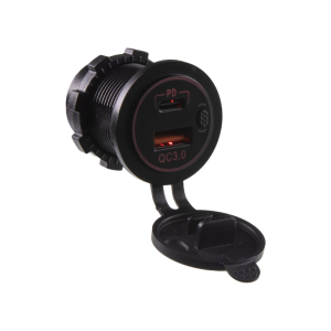 Nabíječka 12V / 24V - USB QC3.0 / USB-C PD s červeným podsvícením