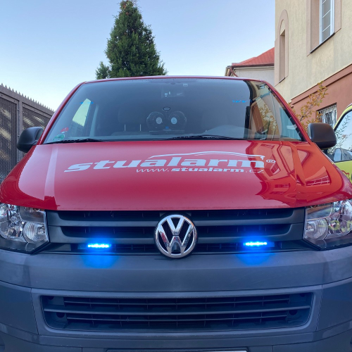 Použití modrého výstražného SLIM LED predátor do mřížky 12-24V,ECER65