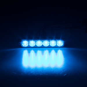 Modrý LED predátor 12/24V - 6x 3W / 19 režimov výstražného blikania / ECE R65 (119,5x25,5x7mm)