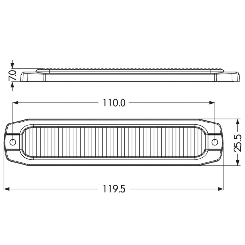 Rozmery modrého výstražného LED svetla 12-24V, ECE R65