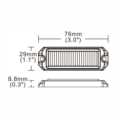 Rozmery modrého 15W výstražného LED svetla 12-24V, ECE R65