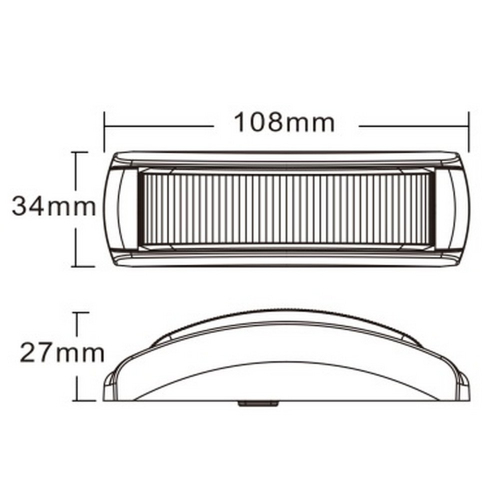 Rozmery modrého 12W výstražného LED svetla 12-24V, ECE R65