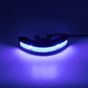 Modrý LED predátor 12/24V - 12x 3W / 26 režimov výstražného blikania / zahnutý tvar / ECE R65 (170x30mm)