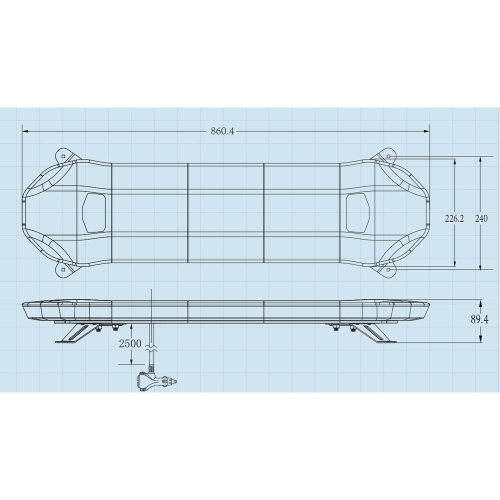 Rozmery modrej 86cm LED rampy 12-24V