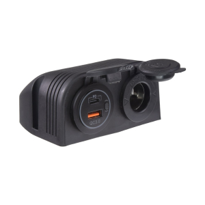 Dvojitá zásuvka do panelu 12/24V - voděodolná 1x CL/1x USB QC3.0 + 1x USB-C PD s panelem