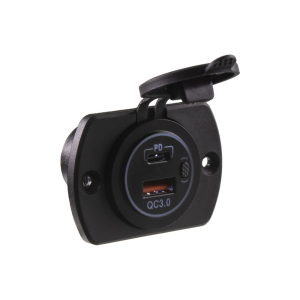 Nabíječka 12V / 24V - USB QC3.0 + USB-C PD zásuvka / montáž do panelu / bílé LED podsvícení